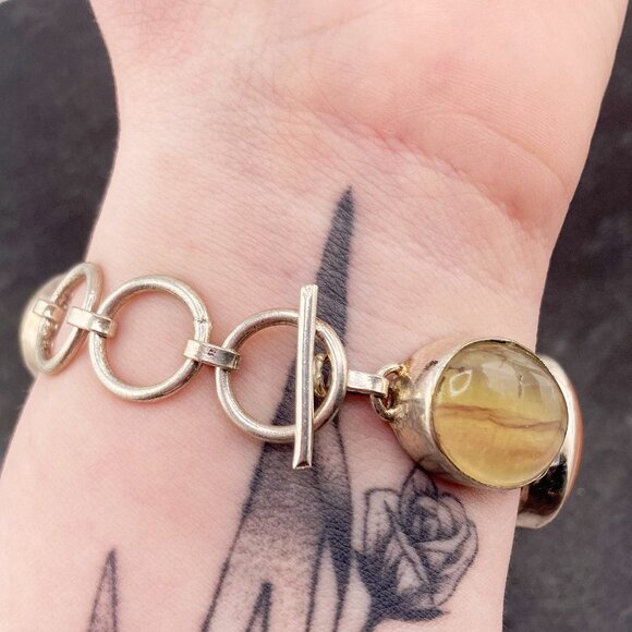 VINTAGE Sterling silver, fluorite, red obsidian, & possibly carnelian bracelet - Picture 12 of 12